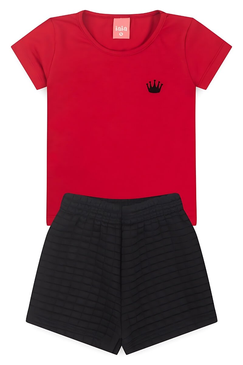 Conjunto Infantil Verão Menina Coroa Iaia  Vermelho